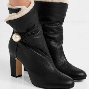 Jimmy Choo Bethanie 85 Shearling Lined Textured Leather Ankle Boots
